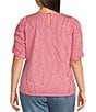 Democracy Plus Size Printed Crew Neck Ruched Elbow Sleeve Top, Color:Sahet Pink/Fuchsia - Image 2
