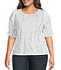 Democracy Plus Size Printed Crew Neck Ruched Elbow Sleeve Top - Image 1