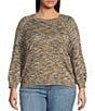 Democracy Plus Size Space-Dye Print Round Neck 3/4 Sleeve Sweater, Color:Golden Olive Multi - Image 1