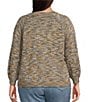 Democracy Plus Size Space-Dye Print Round Neck 3/4 Sleeve Sweater, Color:Golden Olive Multi - Image 2