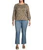 Democracy Plus Size Space-Dye Print Round Neck 3/4 Sleeve Sweater, Color:Golden Olive Multi - Image 3