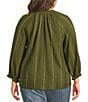 Democracy Plus Size Stripe Split V-Neck 3/4 Blouson Sleeve Top - Image 2