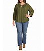 Democracy Plus Size Stripe Split V-Neck 3/4 Blouson Sleeve Top - Image 3