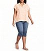 Democracy Plus Size Textured Dot Ruffle Point Collar Short Sleeve Woven Top - Image 3