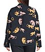 Democracy Plus Size Woven Animal Print Point Collar Long Sleeve Button Front Shirt, Color:Navy Multi - Image 2