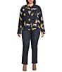 Democracy Plus Size Woven Animal Print Point Collar Long Sleeve Button Front Shirt, Color:Navy Multi - Image 3