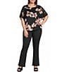Democracy Plus Size Woven Floral Scoop Neck Dolman Lace Inset Sleeve Top - Image 3