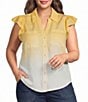 Democracy Plus Size Woven Ombre Collared Cap Flutter Sleeve Button-Front Shirt - Image 1