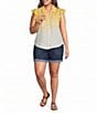 Democracy Plus Size Woven Ombre Collared Cap Flutter Sleeve Button-Front Shirt - Image 3