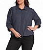 Democracy Plus Size Woven Point Collar 3/4 Tucked Sleeve Bubble Hem Button-Front Shirt - Image 1