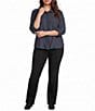 Democracy Plus Size Woven Point Collar 3/4 Tucked Sleeve Bubble Hem Button-Front Shirt - Image 3