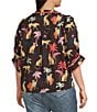 Democracy Plus Size Woven Animal Palm Printed Ruffle Split V-Neck Ruched Elbow Sleeve Top, Color:Chocolate Truffle/Multi - Image 4