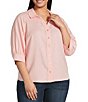 Democracy Plus Size Woven Solid Point Collar 3/4 Sleeve Shirt - Image 1