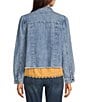 Color:Light Blue - Image 2 - Point Collar Long Sleeve Frayed Hem Chest Flap Pocket Button Front Denim Jacket