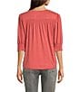 Democracy Solid Relaxed Knit V-Neck Elbow Sleeve Top, Color:Heather Cashmere Rose - Image 2