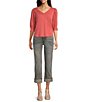 Democracy Solid Relaxed Knit V-Neck Elbow Sleeve Top - Image 3