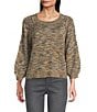 Democracy Space-Dye Print Round Neck 3/4 Sleeve Sweater, Color:Golden Olive Multi - Image 1