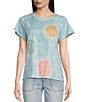 Color:Island Sky Multi - Image 1 - Tie-Dye Floral Knit Crew Neck Short Sleeve Boyfriend Tee Shirt