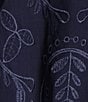 Color:Navy - Image 4 - Tie Split V-Neckline Embroidered 3/4 Blouson Sleeve Peasant Top