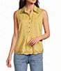 Democracy Woven Collared Sleeveless Embroidered Scalloped Hem Top - Image 1