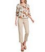 Democracy Woven Floral Smocked Neck Elbow Length Blouson Sleeve Bubble Hem Top - Image 3