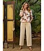 Democracy Woven Floral Smocked Neck Elbow Length Blouson Sleeve Bubble Hem Top - Image 5