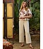 Democracy Woven Floral Smocked Neck Elbow Length Blouson Sleeve Bubble Hem Top - Image 6