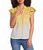 Democracy Woven Ombre Collared Cap Flutter Sleeve Button-Front Shirt - Image 1