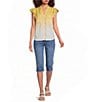 Democracy Woven Ombre Collared Cap Flutter Sleeve Button-Front Shirt - Image 3