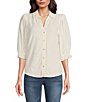 Democracy Woven Point Collar 3/4 Sleeve Shirt,Specials : American Fashion Style Bags On Sale