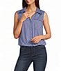 Democracy Woven Spliced Stripe Point Collar Sleeveless Button-Front Shirt - Image 1