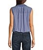 Democracy Woven Spliced Stripe Point Collar Sleeveless Button-Front Shirt - Image 2