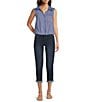 Democracy Woven Spliced Stripe Point Collar Sleeveless Button-Front Shirt - Image 3