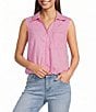 Democracy Woven Spliced Stripe Point Collar Sleeveless Button-Front Shirt - Image 1