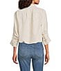 Democracy Woven Suede Point Collar 3/4 Tucked Sleeve Bubble Hem Button Front Shirt, Color:Vanilla - Image 2