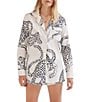 Desmond & Dempsey Jaguar Woven Long Sleeve Shorty Pajama Set, Color:Cream - Image 1