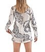 Desmond & Dempsey Jaguar Woven Long Sleeve Shorty Pajama Set, Color:Cream - Image 2