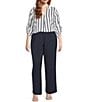 Dex Plus Flowy Satin Blouse, Color:White/Navy Stripe - Image 3