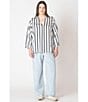 Dex Plus Flowy Satin Blouse, Color:White/Navy Stripe - Image 5