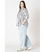 Dex Plus Flowy Satin Blouse, Color:White/Navy Stripe - Image 7