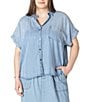 Dex Plus Short Sleeve Button-Down Blouse, Color:Medium Blue - Image 1