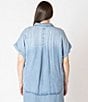 Dex Plus Short Sleeve Button-Down Blouse, Color:Medium Blue - Image 2