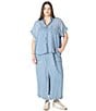 Dex Plus Short Sleeve Button-Down Blouse, Color:Medium Blue - Image 3