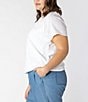 Dex Plus Short Sleeve Pointelle Knit Top, Color:White - Image 3
