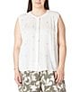 Dex Plus Sleeveless Button Front Embroidered Top, Color:Ecru/Taupe - Image 1