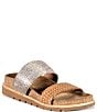 Color:Luggage/Gold - Image 1 - Baja Country Metallic Leather Printed Woven Strap Chunky Slides