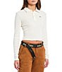 Color:White - Image 1 - Embroidered Logo Long Sleeve Cropped Polo Tee