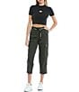 Color:Olive Green - Image 3 - High Rise Crop Utility Pants