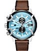 Color:Brown - Image 1 - Men's 48mm Griffed Chronograph Brown Leather Strap Watch