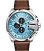 Color:Brown - Image 1 - Men's Blue Dial Mega Chief Chronograph Brown Leather Watch
